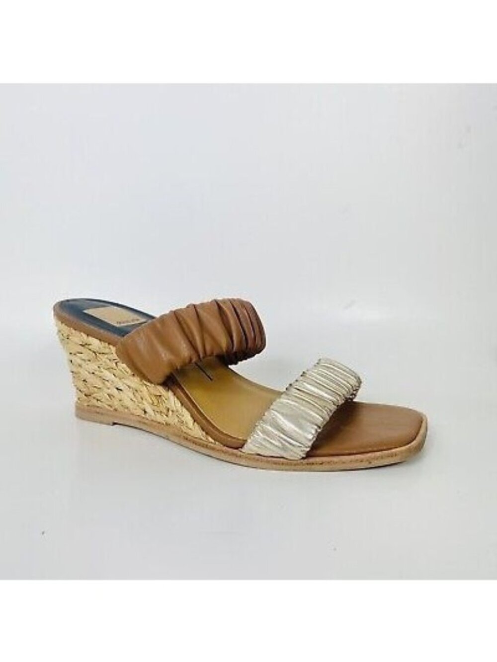 Dolce Vita Nadie Raffa Wedge Espadrille Sandals Double Gathered Leather Size 8
